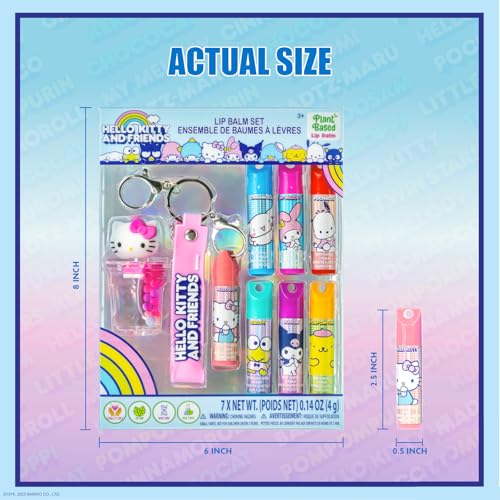 Hello Kitty Keychain Lip Balm Set, 7-Piece Plant-Based, Ages 3+ - color: Hello Kitty and Friends