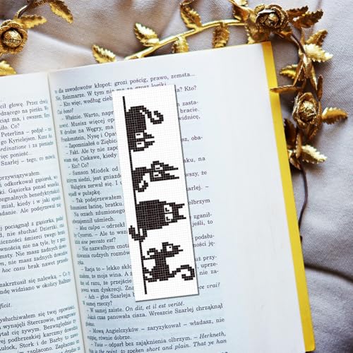 FREEBLOSS 6 Set Cross Stitch Bookmark Kits 11CT 8"x2.4" Black Cat Theme - style: Sketched kitten