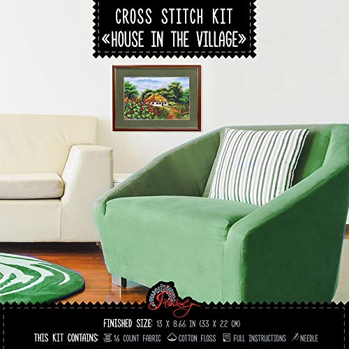 Povitrulya House in the Village - Counted Cross Stitch Kit, 14 Count Aida Cloth, 13" х 8.66" - color: House in the Village