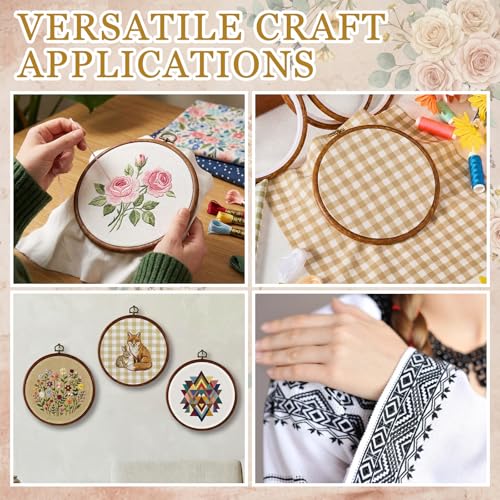 Tudomro 12 Pcs Decorative Embroidery Hoop with Fabric Set 6.7" Round Imitated Wood Cross Stitch Frame & 11.8" Khaki Pre-Cut Cloth Squares for DIY Art Craft Sewing Hanging Ornament - color: Khaki