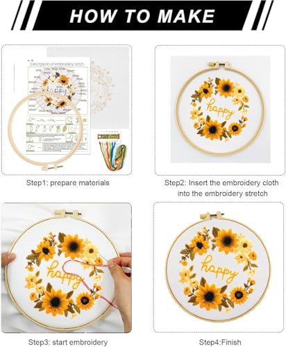 Zhenqing Cross Stitch Kit for Beginners, Flower Pattern and Butterfly Design, Stamped Embroidery Set (Flower Bee) - color: Flower Bee