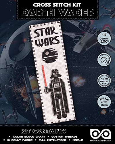 Personalized.Design Embroidery Kit 'Star Wars: Darth Vader' - DIY Counted Cross Stitch Bookmark - Funny Handmade Father's Day Gift