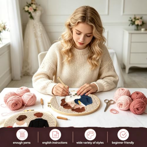 BEUNITONE 2 Pcs Sweet Couple Wedding Punch Needle Kits for Adults Beginner - color: 13-Wedding