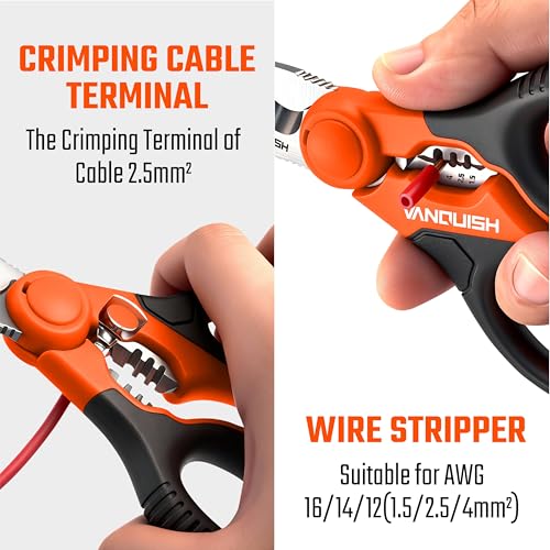 VANQUISH 6 1/4" Stainless Electrician Scissor with Crimper and Stripper