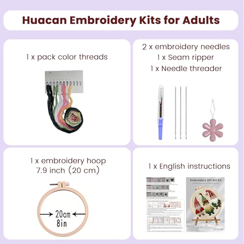 Huacan Embroidery Kits for Adults Beginner DIY Cross Stitch Stamped Christmas Pattern Stitching Sewing Kit 1 Piece 7.8 x 7.8 Inch (Santa Claus) - color: Santa Claus