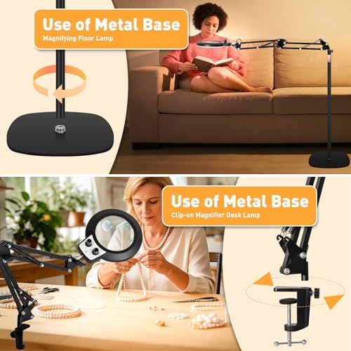 4In1 Floor Magnifying Lamp with Light, 12X 30X Glass Magnifier Black - color: Black, size: 12x 30x