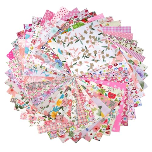 50PCS Pink Floral Quilting Fabric Cotton Fabric Squares Random Style -