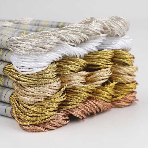 24 Skeins Set (6 Colors*4 Skeins) Metallic Embroidery Floss Glittery Metal Effect Shinny Cross Stitch Thread for Hand Embroidery, Sewing and DIY Handmade Artwork (Metallic Color) - color: metallic color
