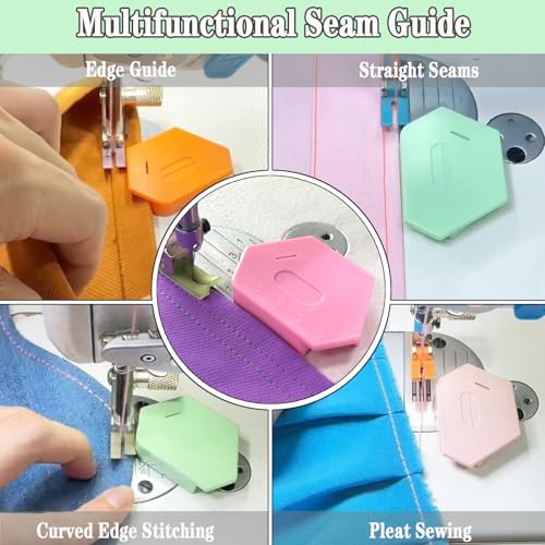 3PCS Magnetic Seam Guide for Sewing Machine, Multifunctional Polygonal Hemmer Guide with Scale, Universal Sewing Quilting Supplies Accessories Tools