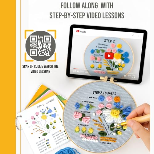 3-Step Punch Needle Kit for Beginners – Learn 14 Stitches with DIY Kit, Needlepoint Instructions & Practice Patterns, Embroidery Art & Craft Project for Adults with Video Tutorial