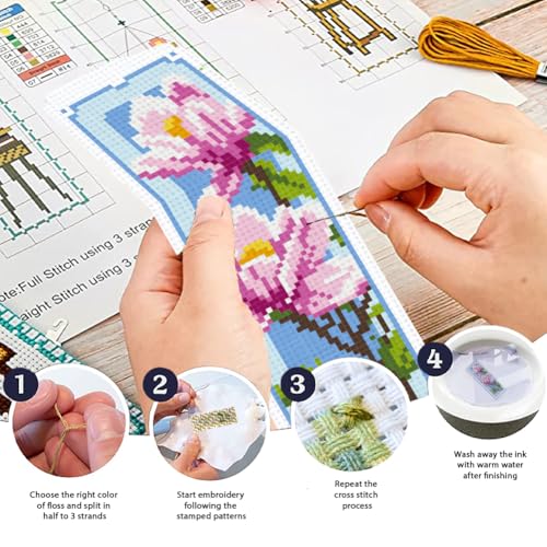 ORIGACH 6 Set Magnolia Cross Stitch Bookmark Kit for Beginner - style: Magnolia