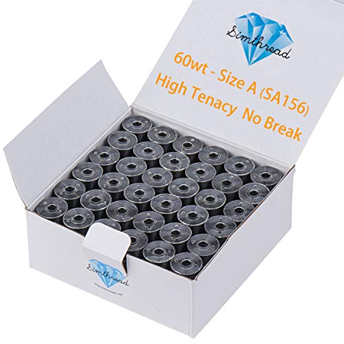 Simthread 144pcs Size A SA156 Embroidery Prewound Bobbin Thread - Black - color: 60wt Black