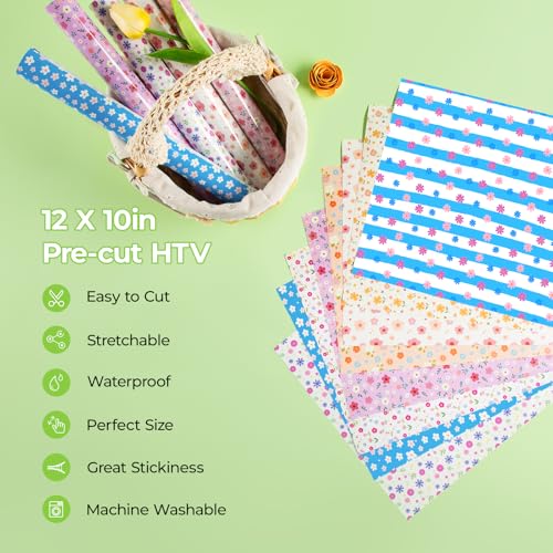 HTVRONT Floral HTV Heat Transfer Vinyl, 11 Packs Iron on Vinyl for T-Shirts - color: Floral HTV