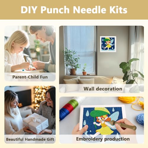 Doodlream Elf in the Summerrain Needle Kit for Beginner, 9.4"x 9.4" Cute Fairy Punch Stitching Craft Set, DIY Embroidery Starter with Printed Frame, Instruction, Threader, Yarn, Pinch Needle - color: Elf