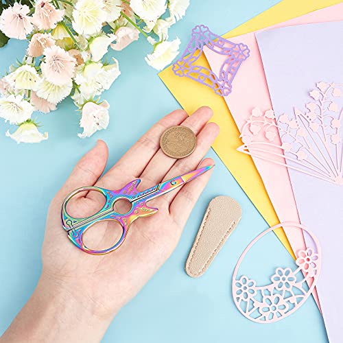 SUNNYCLUE 4.5Inch Sewing Scissors Guitar Scissors Shears Sharp Cutter Multi-Color Cutting Tool & Leather Sheath for Fabric Paper Cutting Craft Threading Household Daily Use Cross-Stitch - color: Rainbow Color-1pc-guitar Scissors With Cover