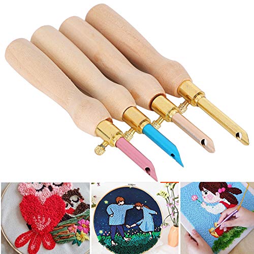 Lavor Punch Needle Supplies 10×6×2 4pcs Portable Punch Needle Knitting Embroidery Pen Wooden Handle for Sewing Felting DIY Craft Handwork