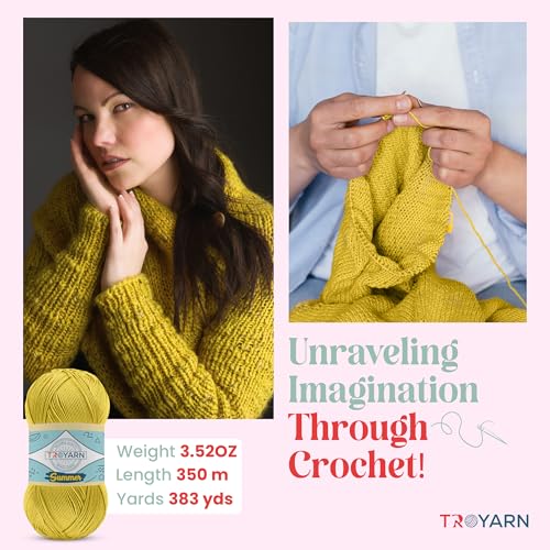 TROYARN Summer (2- Skeins Pack) Silk Effect Hand Knitting Yarn Crochet Art Lace Craft 100% Microfiber Acrylic 2x100 gr (2x383 yds) (105110 - Daisy) - color: 105110 - Daisy, size: 2 Skein