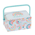 Hobby Gift Medium Sewing Box Organiser, Fabric Covered Storage Box with Handle, Internal Tray, Pin Cushion and Pocket for Sewing, Quilting and Knitting Supplies - color: Rainbow