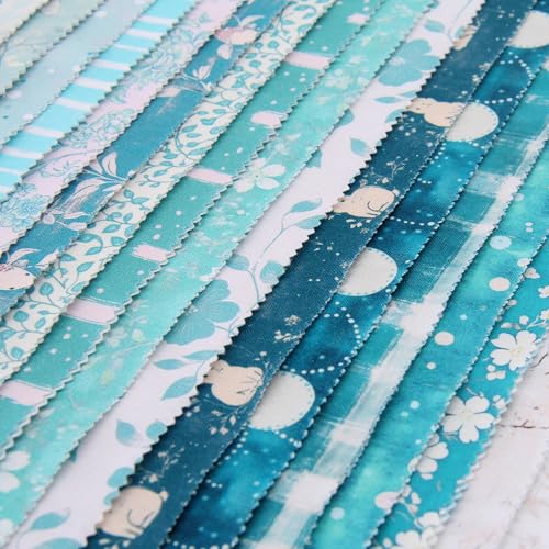 Threadart Teal Prints Jelly Roll - 40 Precut 2.5" Cotton Strips - color: Teal Prints