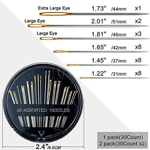 60 Pack, Premium Sewing Needles for Handsewing, Assorted Sizes, 6 Sizes Sewing Sharp Needles, 6 Pcs Big Eye Hand Sewing Needles, Sewing Needles Large Eye, Embroidery Needles for Hand Sewing - color: 60 Pcs-B