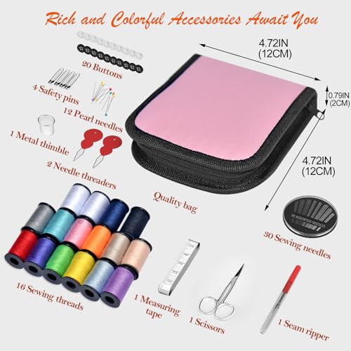 Sewing Kit Gifts for Grandma, Mom, Friend, Traveler, Adults, Beginner, Emergency,Sewing Supplies Accessories with Scissors,Sewing Needles Thimble, Thread,Tape Measure etc (Lt Dusty Rose, S) - color: Lt Dusty Rose, size: 1 Pack