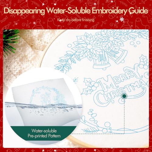 wtisan Christmas Embroidery Kit, Cross Stitch Kits for Beginners, Needlepoint with All Tools & Instructions, Stamped Hand Embroidery Starter Kit for Holiday Crafts & Xmas Home Decor, W12 - color: W12, size: 3 Pack