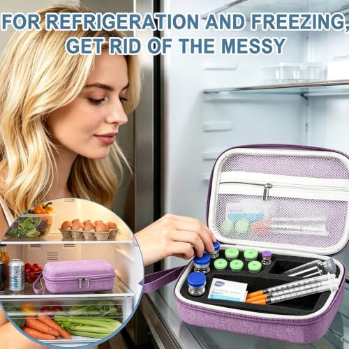 Purple Peptide Case for Fridge, 10+1 Slots Insulin Vials Protector Organize - color: Purple - 6x3ml+3x10ml+30ml