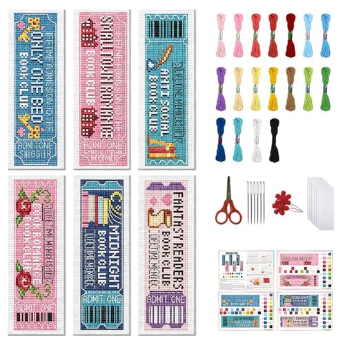 FREEBLOSS 6 Set Cross Stitch Bookmark Kits 11CT 8"x2.4" Book Club - style: Ticket