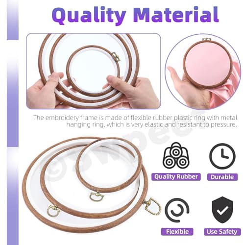 Swpeet 3Pcs 4/ 6.1/ 7.7 Inches Circle Embroidery Hoops Kit, Imitated Wood Plastic Display Frame, Circle Cross Stitch Hoop Rings for Art Craft Sewing and Hanging Ornaments Home Decor - style: Styles NO.1
