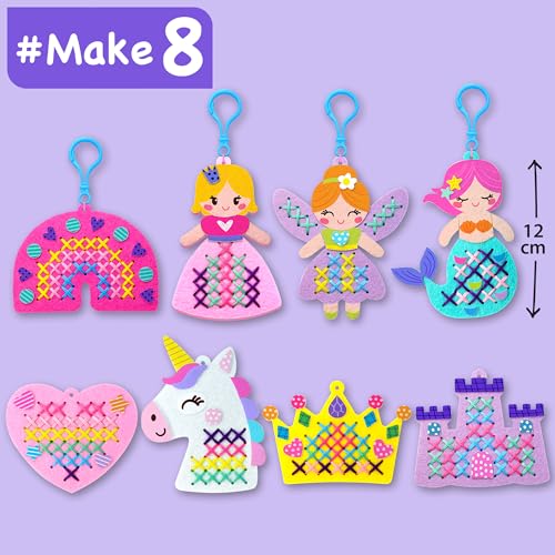 EZCRA Princess Cross Stitch Kit for Kids Ages 4-8, 8 No Mess Felt Projects - color: 8-in-1 Princess