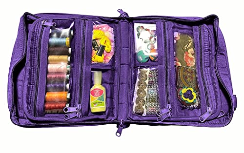 Yazzii Oval Craft Organizer Bag - Portable Organizer - Arts & Crafts Storage Bag Organizer - Multipurpose Storage Organizer for Quilting, Needlework, Knitting, Sewing, Applique & Jewelry - color: Purple