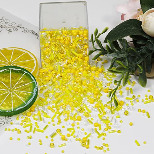 100g Mixed Glass Bugle Beads Kit - 3800+ Pcs 2-6mm Multi-Size Spacer Beads for DIY Jewelry Making, Bracelet, Necklace, Earring & Craft Projects (Yellow Mixed) - color: Yellow Mixed, size: 2-6mm