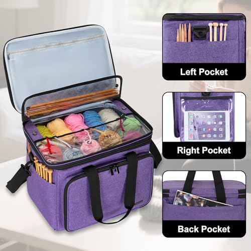 Teamoy Crochet Bag, Knitting Bag Yarn Storage Tote, Yarn Organizer, Purple - color: Purple