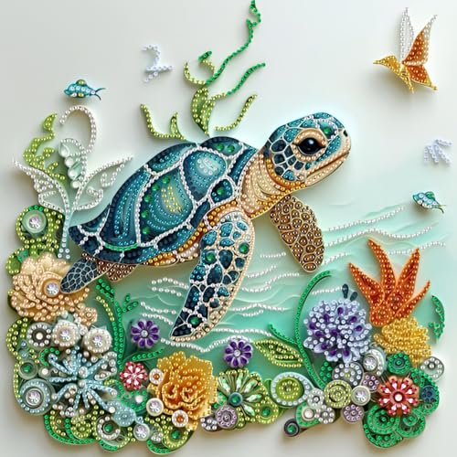 Sea Turtle Animal Diamond Painting Kits for Adults Beginner,DIY Special Shape Diamond Art Kits for Flower,Diamond Gem Art Crystal Rhinestones Painting Crafts Kits for Home Wall Decor 13.8 X 13.8Inch - color: Turtle-1