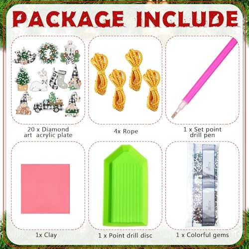 Realspring 20 Pcs Christmas Diamond Art Ornament 5d Winter Diamond Painting - style: Gnome