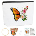 Louise Maelys Embroidery Kit, Butterfly Floral Canvas DIY Makeup Bag Craft - color: Butterfly and Floral
