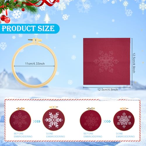 6 Sets Christmas Embroidery kit for Beginners Adults, Antique Red Christmas Ornament Kit Snowflakes Needlepoint Cross Stitch Kits with Patterns, Stitch Learning Kit with Needles Ropes Ribbon-Red - color: Red
