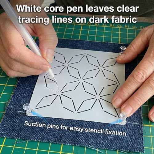 70 Pcs Sashiko Stencil Kit Plastic Sashiko Embroidery with Threads