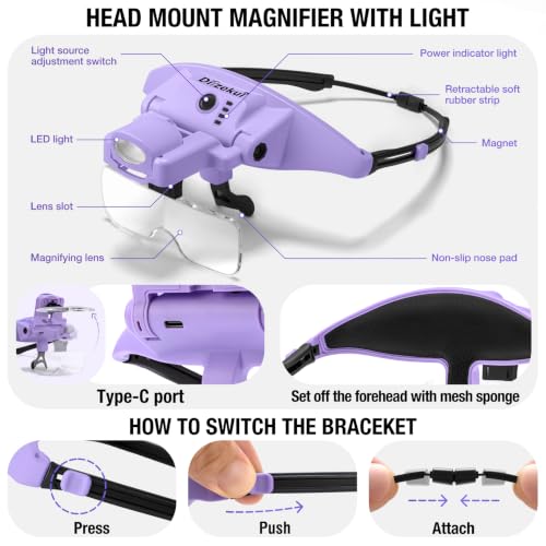 Dilzekui Magnifying Glass with Light 1X-4X Rechargeable (Purple) - color: Purple