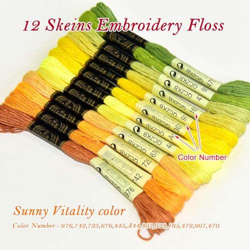 Premium Rainbow Color Embroidery Floss - Cross Stitch Threads - Friendship Bracelets Floss - Crafts Floss - 12 Skeins Per Pack Embroidery Floss,Sunny Vitality Color - color: Sunny Vitality color