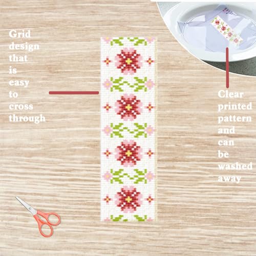 FREEBLOSS 6 Set Cross Stitch Bookmark Kits 11CT 8"x2.4" Flower and Leaves - style: Simple flower branches
