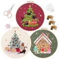 LB Christmas Embroidery Kit for Beginners Adults, 3 Sets Hand Embroidery Starter Kit with Black Cat Pattern and Instructions Stamped Cross Stitch Kits Include Embroidery Hoop Needles Threads Scissors - color: Red Black