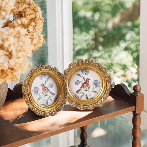 Vintage Picture Frames 3x3 Round Bronze Antique Picture Frames with Glass Front Handcrafted Rustic Home Decor for Wall Mount and Tabletop Gallery Wall Art - color: Bronze, size: 3x3 Round