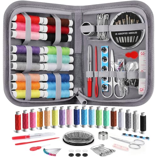 Coquimbo Sewing Kit Gifts for Adults Teen Grils Women Mom Grandma, Portable Sewing Supplies Contains Tape Measure, Scissors, Thimble, Thread, Sewing Needles (Gray, M) - color: Gray, size: M