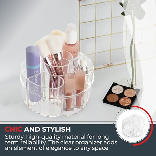 Masirs Small 360 Rotating Makeup Organizer, 5 Compartments, Round Clear - color: Round Clear