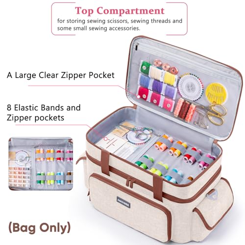 AMOIGEE Large 15" Double-Layer Sewing Organizer Bag w/Detachable Dividers - color: Ivory
