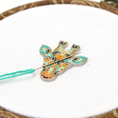 Awesome Pattern Studio Needle Minder Set - Mandala Giraffe Magnetic Needle Minder + 2 Needle Threaders + Crane Scissors. Enamel Pin for Cross Stitch, Embroidery and Craft - size: Giraffe Set #2