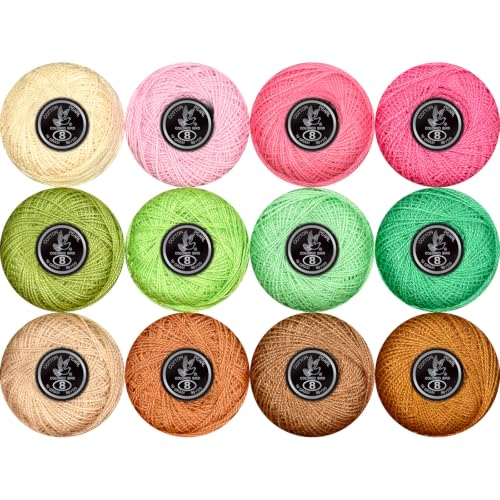Double Mercerized Egyptian Long Staple Cotton Pearl Thread Ball 10 Grams Rainbow Color 12 Colors per Box for Crochet Hardanger Kniting Hand Sewing,Rust OrangePalette - color: Rust Orange Palette