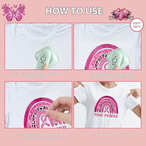 Dtf Transfers Ready to Press - 20Pcs Breast Cancer Awareness Iron on Transfers for Tshirts, Pink Ribbon Iron on Decals Patches, Power Hope Fight Heat Transfer Stickers for DIY Clothing Bags - color: Breast Cancer Awareness578
