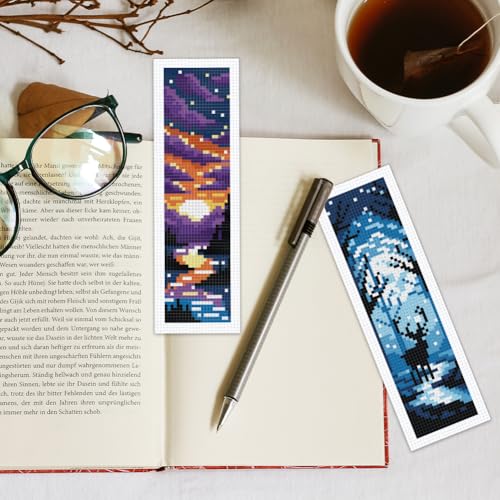 INFUNLY 6PCS Scenery Cross Stitch Bookmark Kit for Beginners 8.66"×3.15" Beach Stamped Embroidery Bookmark Kit Mountain Needlepoint Bookmark Kit with Instruction for Book Lovers Reader Writers - style: Fantasy Scenery